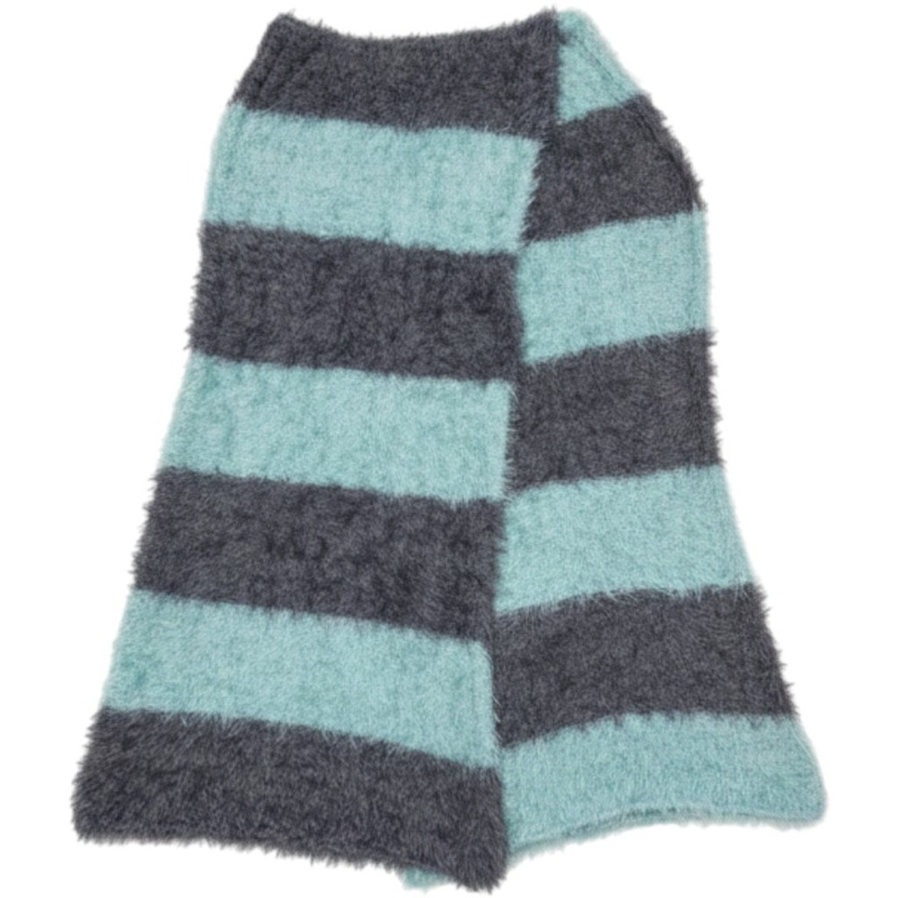Aerie Fuzzy Knit Striped Scarf Gray Aqua Blue Eyelash Soft One Size NWT